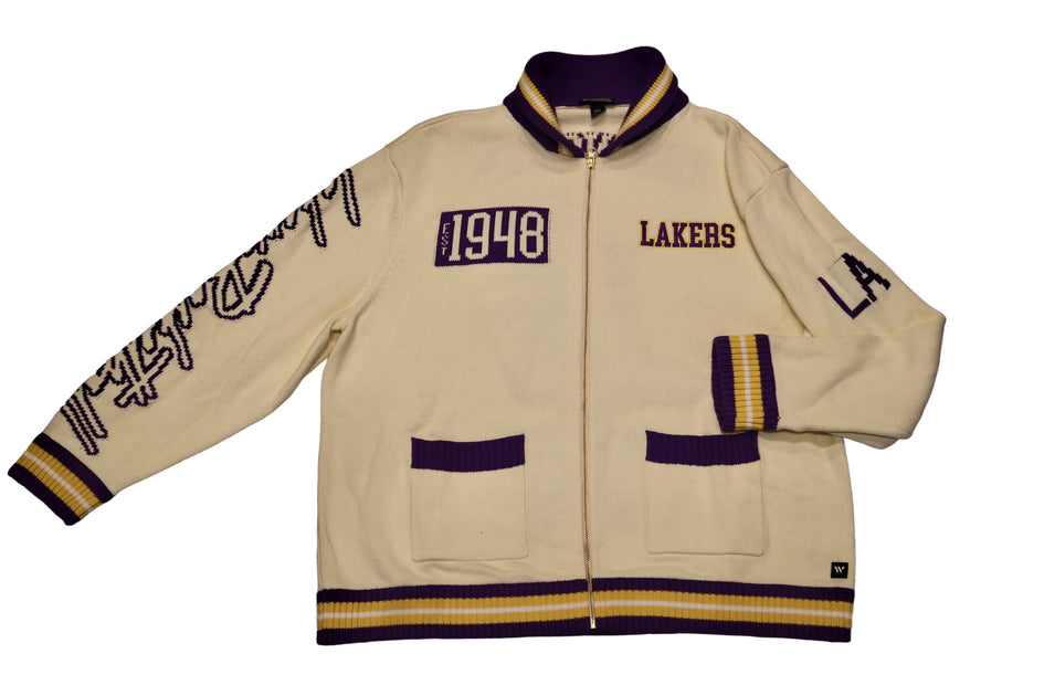 Unisex The Wild Collective Cream Los Angeles Lakers Jacquard Full-Zip Sweater Size: Small