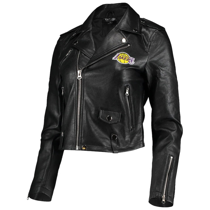 Lakers Womens Faux Leather Moto FZ Jacket