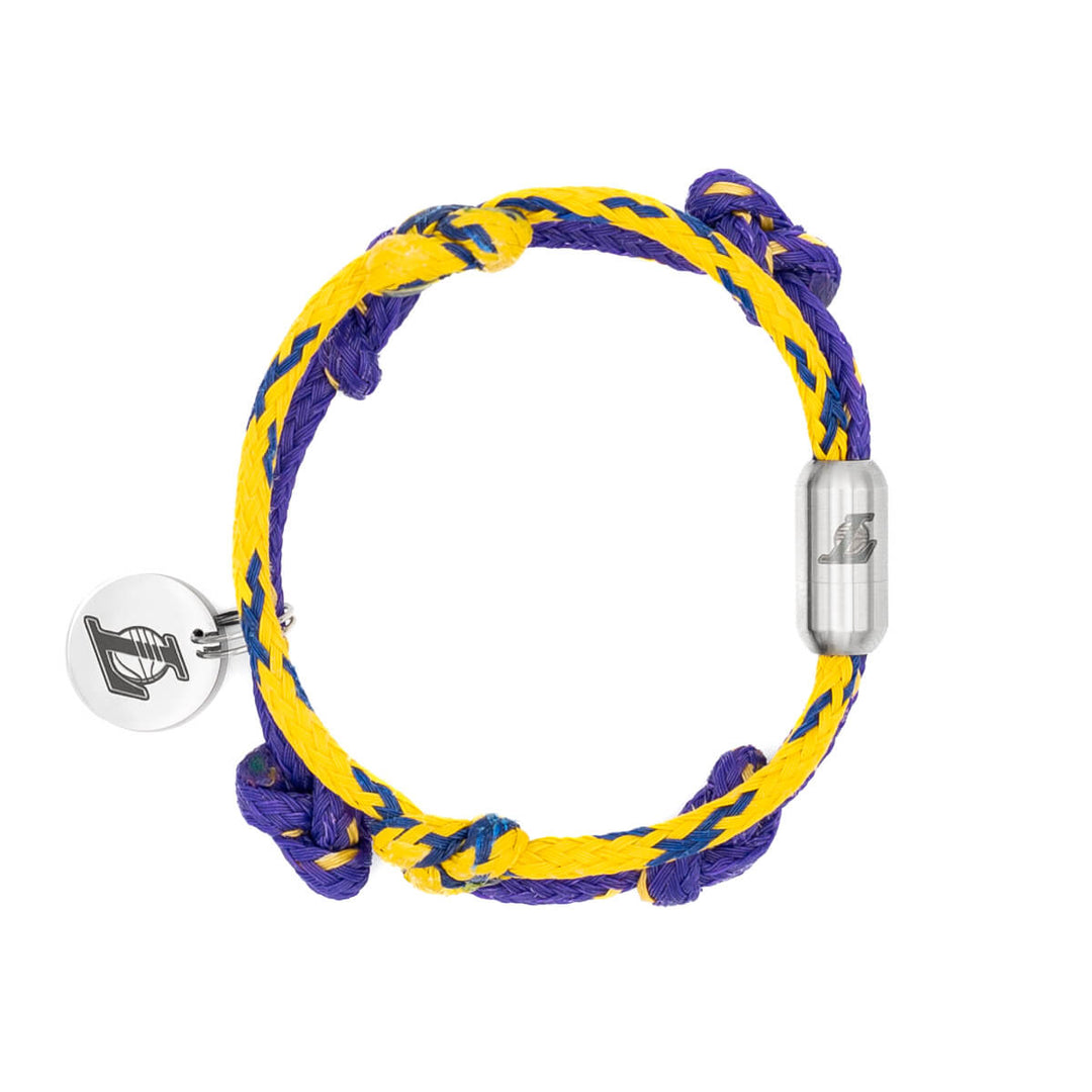 LA Lakers Bracenet Purple & Gold Upcycled Fishing Net Logo Charm Bracelet