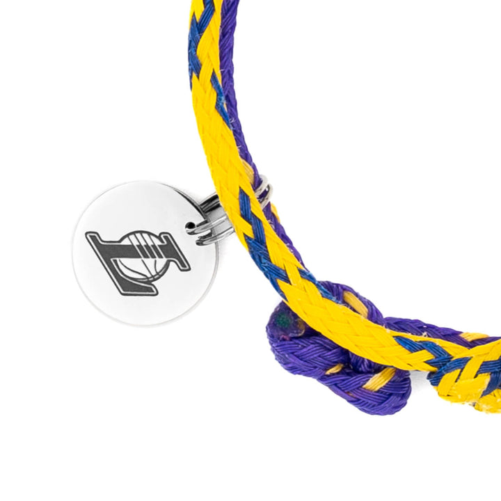 LA Lakers Bracenet Purple & Gold Upcycled Fishing Net Logo Charm Bracelet