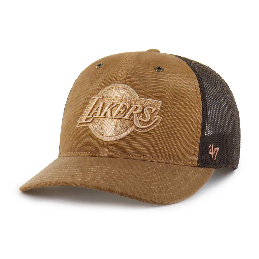Lakers Carhartt Garmet Dyed Trucker Brown Snapback Hat