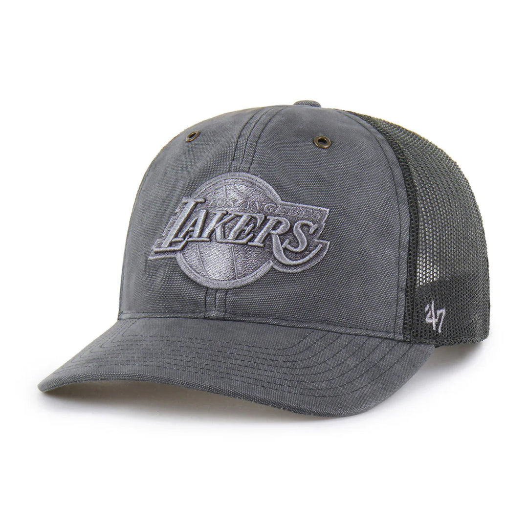 Lakers Carhartt Garmet Dyed Trucker Black Snapback Hat
