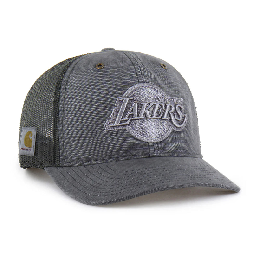 Lakers Carhartt Garmet Dyed Trucker Black Snapback Hat