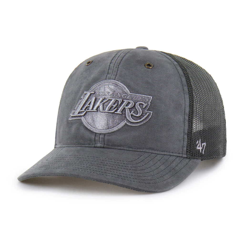 Lakers Carhartt Garmet Dyed Trucker Black Snapback Hat