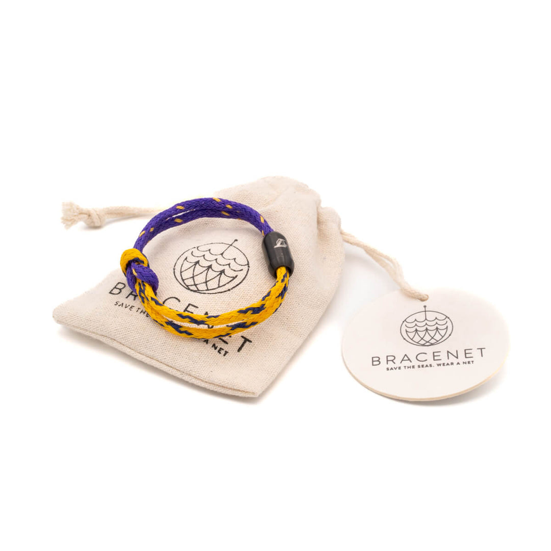bracelet made from fishing net LA Lakers Bracenet Purple & Gold Upcycled Fishing Net Bracelet