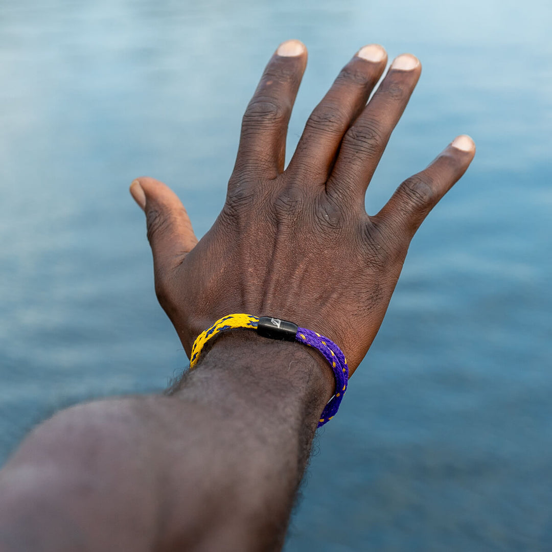 bracelet made from fishing net LA Lakers Bracenet Purple & Gold Upcycled Fishing Net Bracelet – Lakers Store