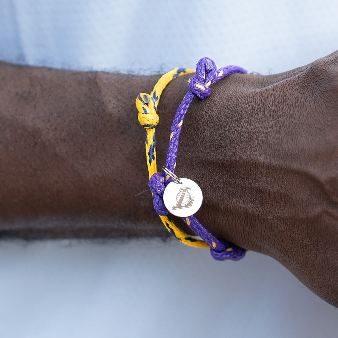 La Lakers Bracenet Purple & Gold Upcycled Fishing Net Logo Charm Bracelet XL