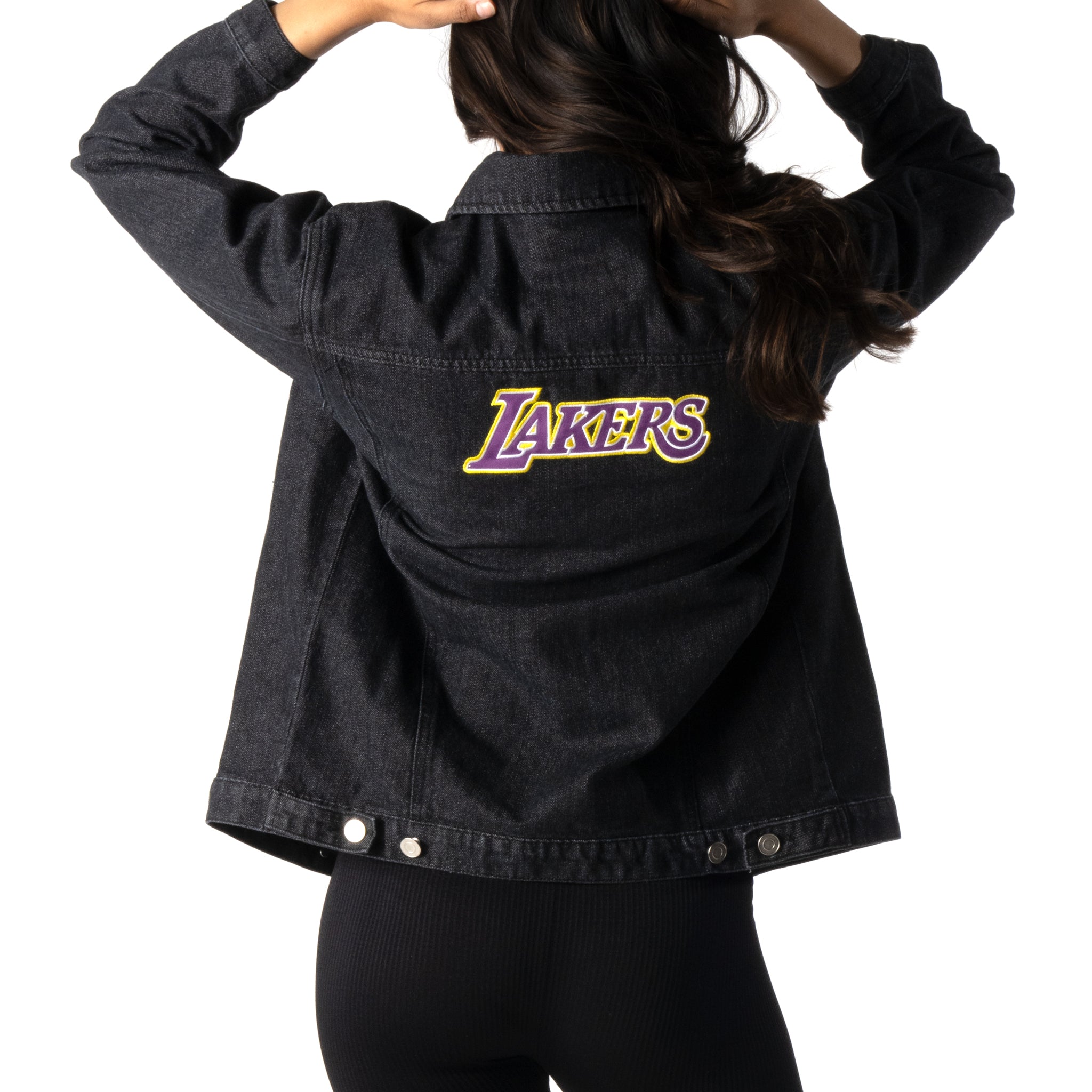 Rare Los Angeles LA LAKERS Black denim jacket checkerboard pattern 2024 high quality