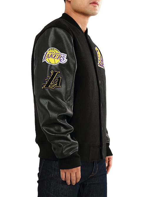Los Angeles Lakers Logo Wool Leather Varsity Jacket - Lakers Store