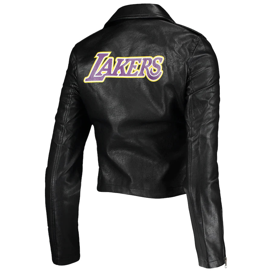 Lakers Womens Faux Leather Moto FZ Jacket